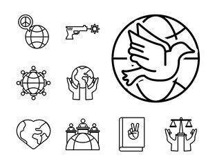 bundle of nine human rights style line set icons