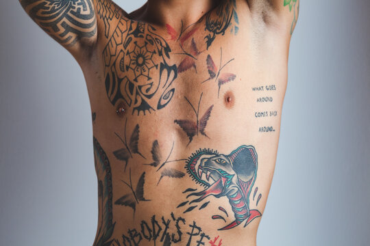Young Man Torso with Many Tattoos