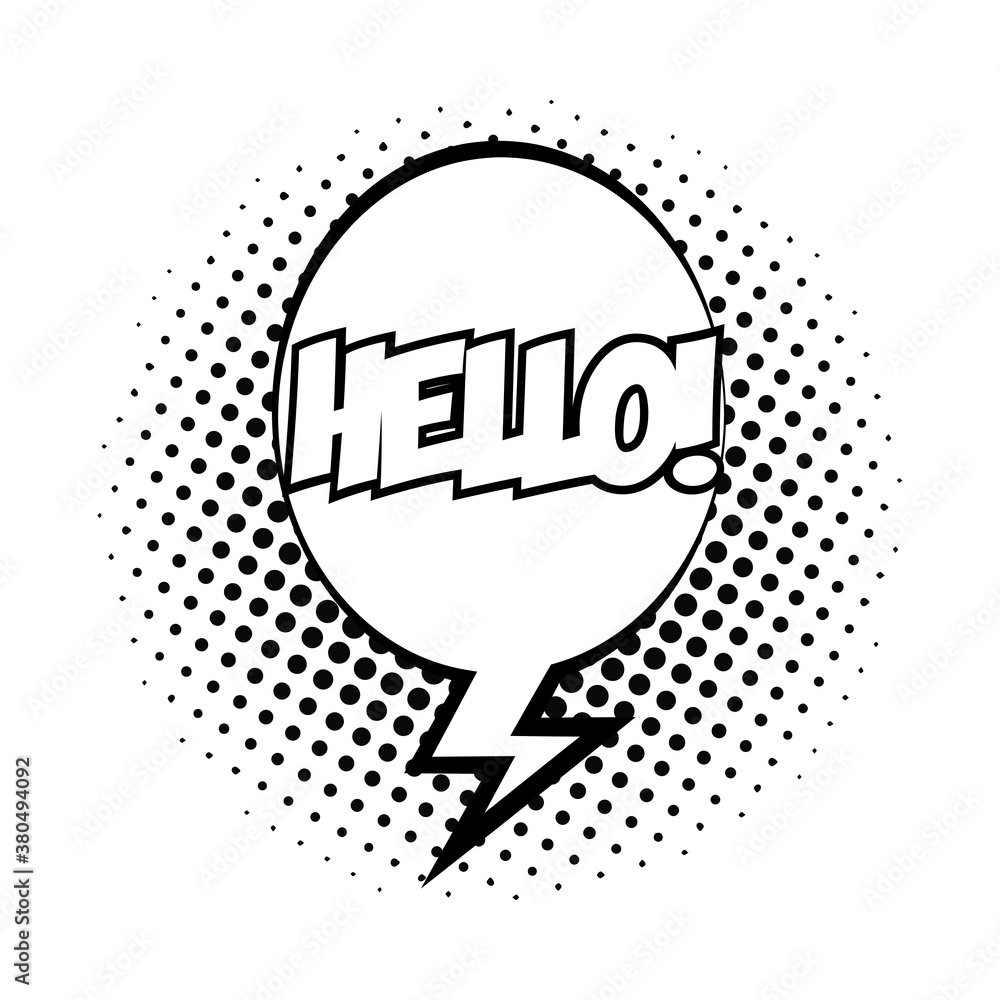 Poster speech bubble with hello word pop art line style
