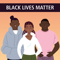 Black lives matter with girl and boys cartoons vector design