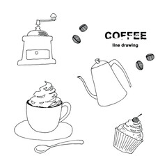 コーヒーの手描き線画イラスト