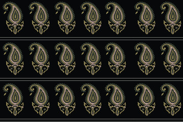 Geometric  Indian paisley pattern on black   background