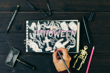 Halloween draw in a sketchbook.