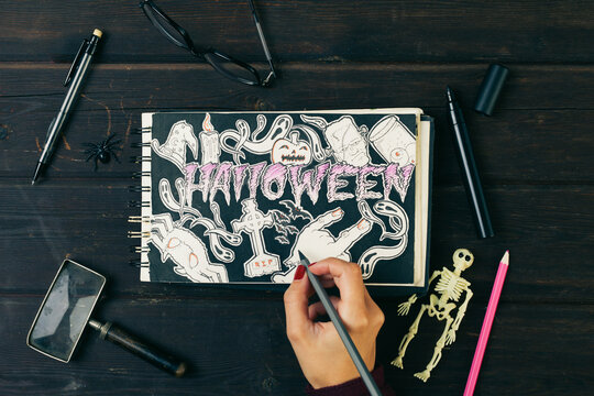Halloween draw in a sketchbook.