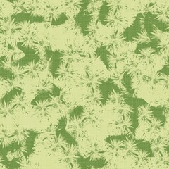 Fototapeta premium Bright line green tropical foliage seamless pattern. High quality illustration. Vivid but simple palm tree leaves in happy light green shades with linen fabric texture overlay.