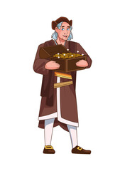 Christopher Columbus lifting treasure chest character