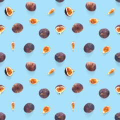 Seamless pattern with ripe figs. Tropical abstract background. Figs on the white background. Seamless pattern for print, textile, wallpapers