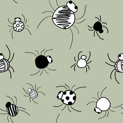 Doodle Spiders on gray pattern seamless vector repeat surface design halloween