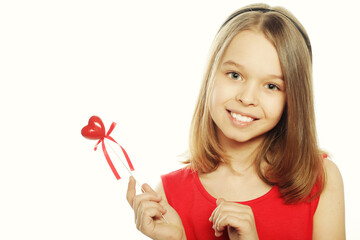 little girl in red dress