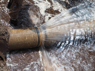 Burst pipe or leaking pipe is under repairing