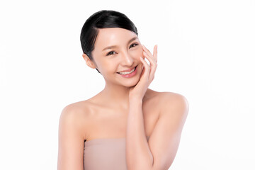 Beautiful young asian woman with clean fresh skin on white background, Face care, Facial treatment, Cosmetology, beauty and spa, Asian women portrait