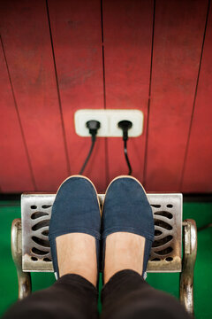 Footrest of a vintage barber armchair