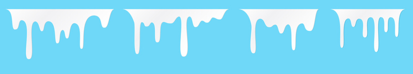 White melt drips or liquid sauce and milk drops. White liquid or melted chocolate drips, milk current paint.