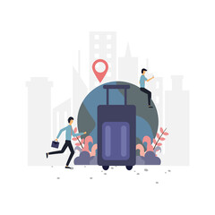 Time for a vacation trip flat illustration.Vector design template.Suitable for landing page, ui, website, mobile app, editorial, poster, flyer, article, and banner.
