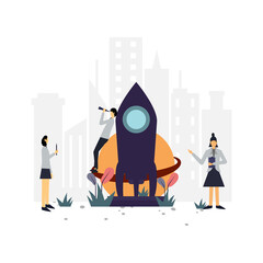Rocket flat illustration.Vector design.Suitable for landing page, ui, website, mobile app, editorial, poster, flyer, article, and banner.