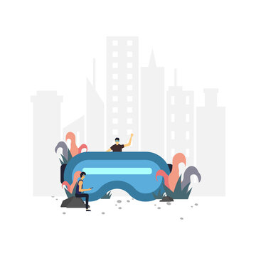 Virtual reality flat illustration.Vector design.Suitable for landing page, ui, website, mobile app, editorial, poster, flyer, article, and banner.