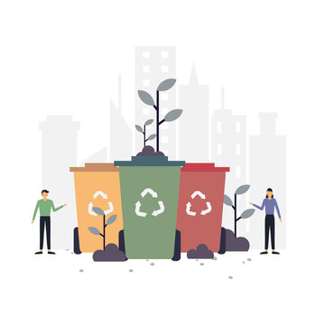 Waste disposal education flat illustration.Vector design.Suitable for landing page, ui, website, mobile app, editorial, poster, flyer, article, and banner.