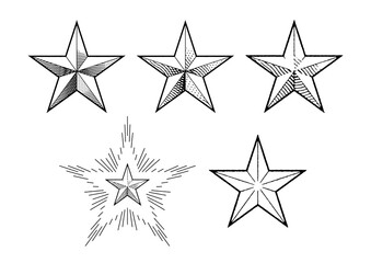 vintage engraving Classic five pointed star,hand drawing