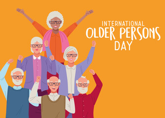 international older persons day lettering with group of people