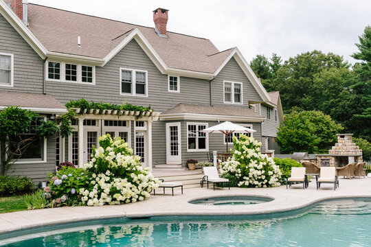 Luxury Residential Pool Patio in Summer
