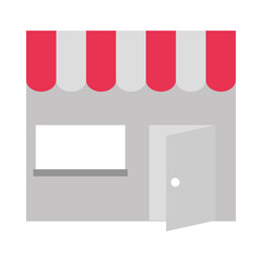 store facade open door, opening again flat icon