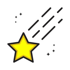 Star Night Icon Cartoon Filled Line Style. Stars Space Antenna Astronomy Logo Vector Illustration. Space Elements Star And Meteor