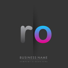 Fototapeta na wymiar initial logo RO lowercase letter colored grey and blue, pink, creative logotype concept.