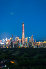 The bustling night view of Futian CBD, Shenzhen, Guangdong Province, China