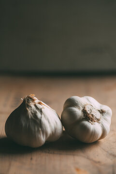 Garlic on wooden table