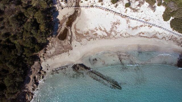Aerial view of the wreck of Cala Andreani, Caprera, Sardinia