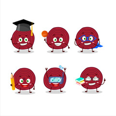 School student of slice of beet root cartoon character with various expressions
