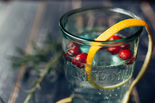 Seltzer water cup with cranberry