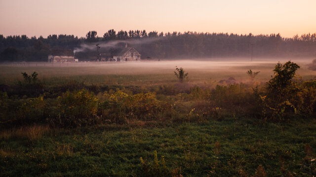 Misty Sunset at Serbian Countryside