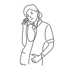 Doctor woman, line art vector illustration
