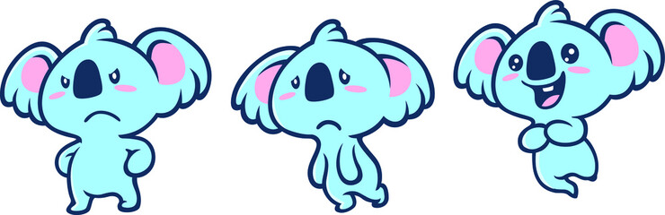 Set of Emoticons of Cute Koala Character Design