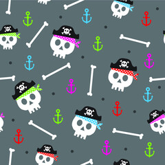 colorful pirates skull with gray background