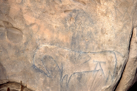 Ancient petroglyph pictograph on sandstone walls in canyons of southeastern Colorado