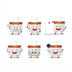 Cartoon character of thanksgiving calendar with various chef emoticons