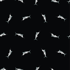 blue marlin seamless pattern black and white background