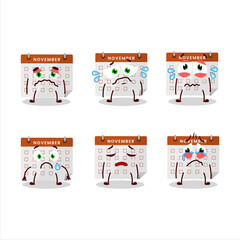 Fototapeta premium Thanksgiving calendar cartoon character with sad expression