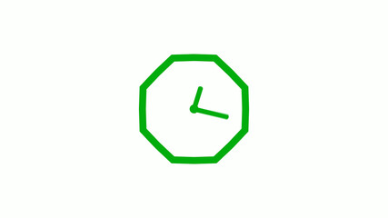 Green color 12 hours counting down clock icon on white background,clock icon