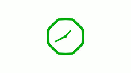 Green color 12 hours counting down clock icon on white background,clock icon