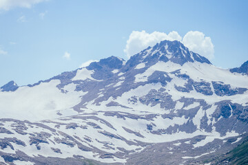 big Elbrus mountain in summe on cloudy day