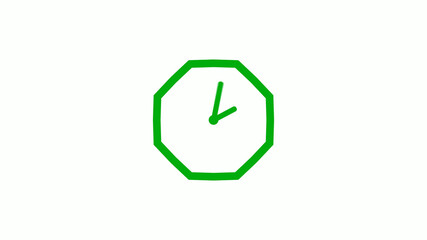 Green color 12 hours counting down clock icon on white background,clock icon