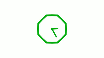 Green color 12 hours counting down clock icon on white background,clock icon