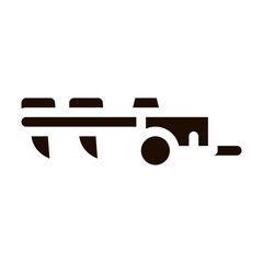 Agricultural Cultivator Vector Icon. Tractor Cultivator Hindi Carriage. Machinery Transport Pictogram. Irrigation Machine Combines Black And White Contour Illustration