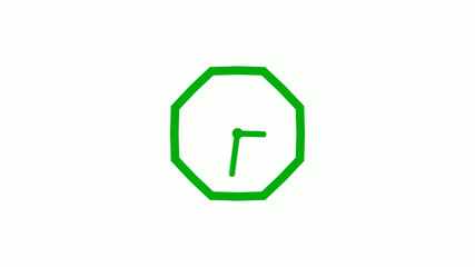 Green color 12 hours counting down clock icon on white background,clock icon