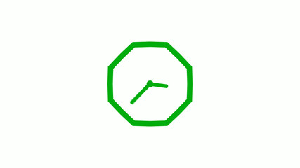 Green color 12 hours counting down clock icon on white background,clock icon