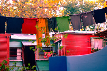 clothes hanging on the rope in the traditional neighborhood la boca in buenos aires