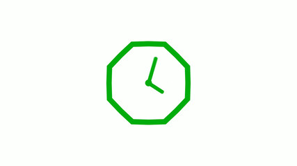 Fototapeta premium Green color 12 hours counting down clock icon on white background,clock icon